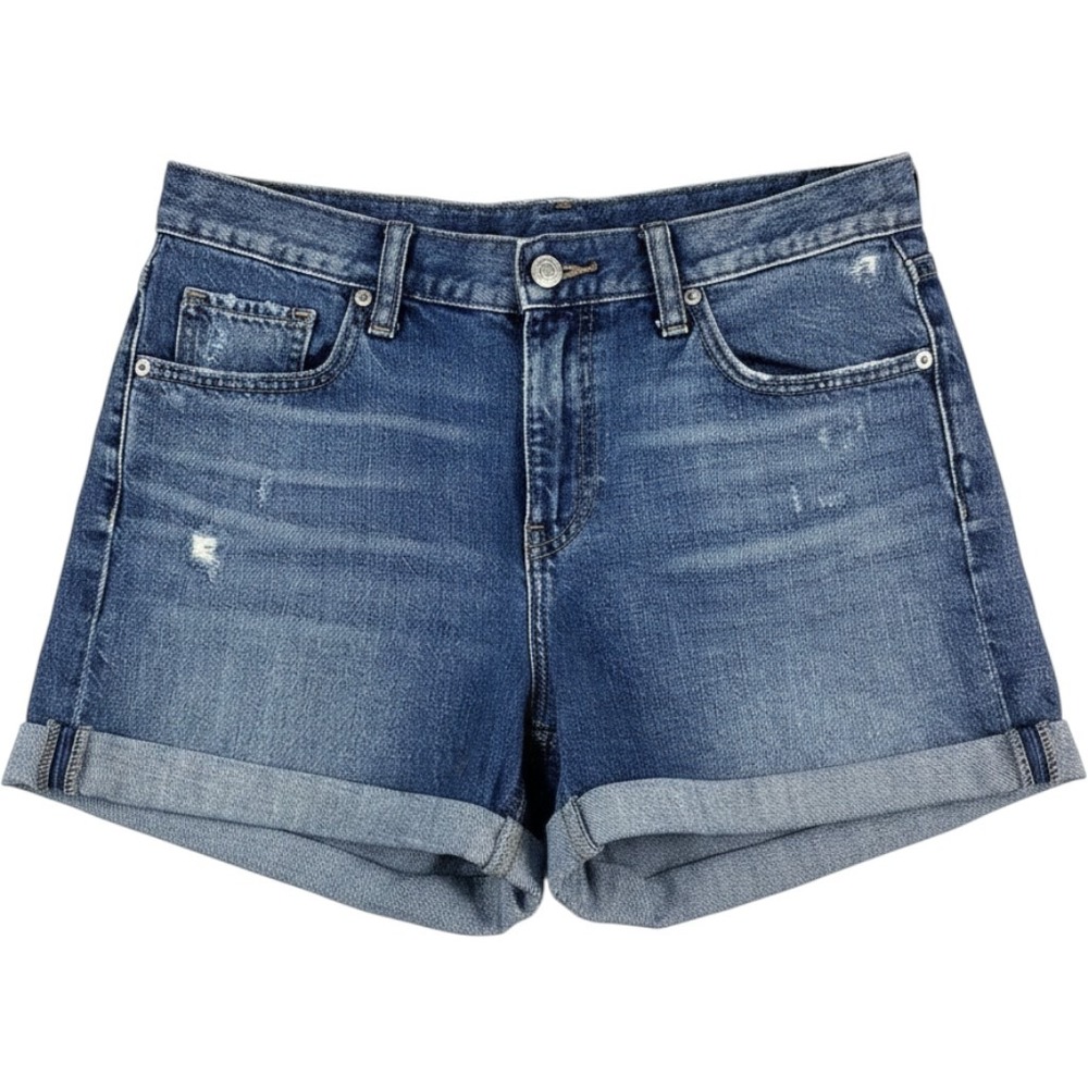 Uniqlo Jean Shorts Women 26 Blue Denim Cuffed Distressed Lyocell Blend 04-22